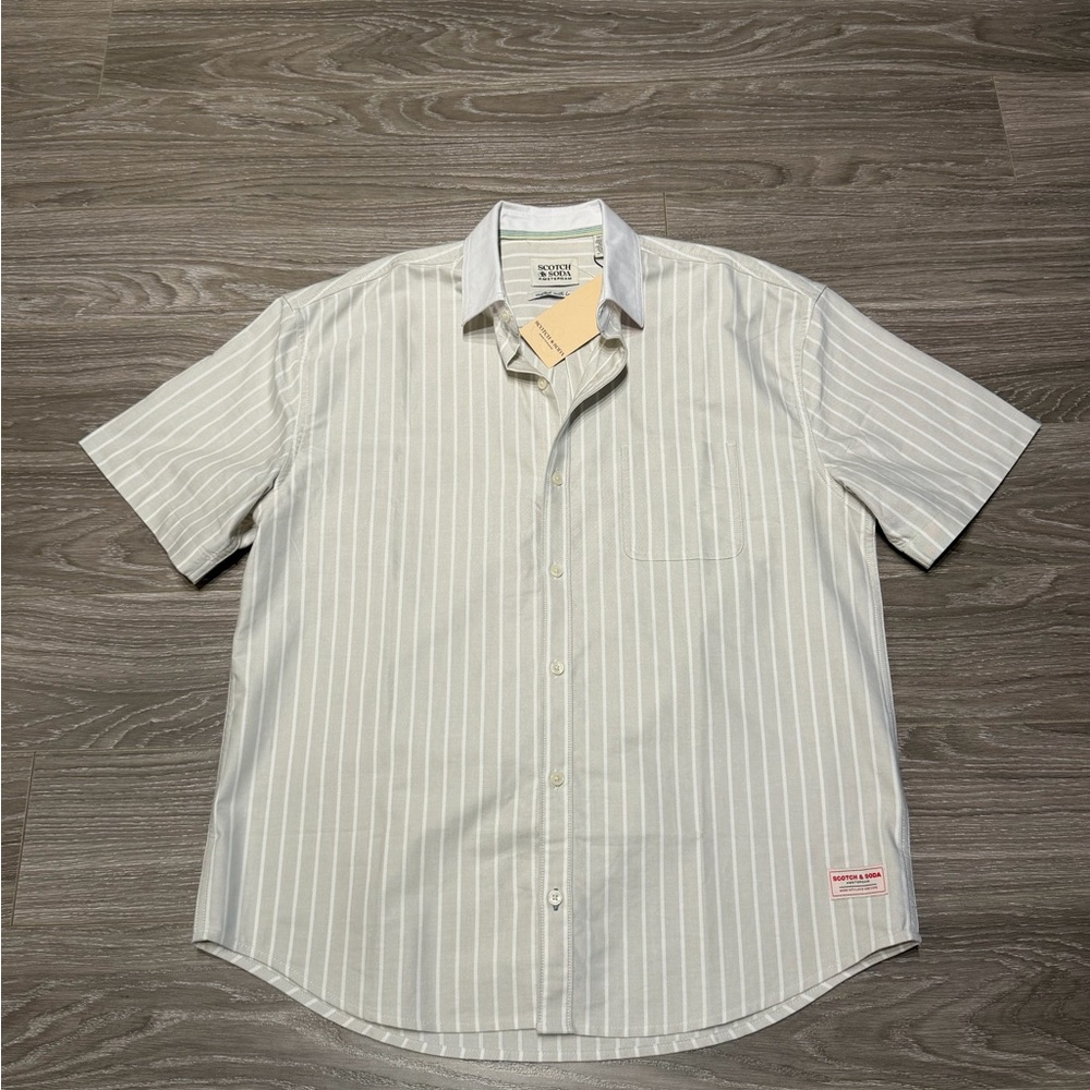 Scotch & Soda Light Cream Gray Striped Shirt Medium